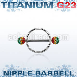 urfnpe5 pezonera redonda acero 316l barbell titanio g23 bolas multi cristal ferido 5mm rayas colores rasta mayorista