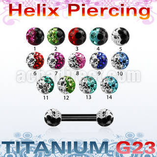 utbbe23e barbell ceja helix titanio g23 anodizado bolas multi cristal colores distribuidor mayorista