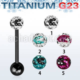 utbbfr5c black titanium tongue bar w 5mm multicrystal zebra ball 