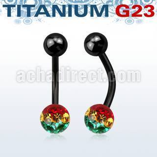 utbnfr6r piercing ombligo titanio g23 anodizado bola titanio 5mm bola 6mm multi cristal ferido rayas color rasta mayorista