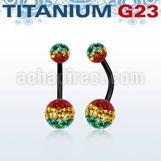 utbnfrgr piercing ombligo titanio g23 anodizado bolas 5mm 8mm multi cristal ferido rayas color rasta distribuidor mayorista