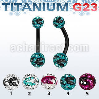 utbnfrsc piercing ombligo titanio g23 anodizado bolas 5mm 6mm multi cristal ferido rayas cebra mayorista