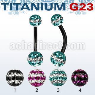 utbnfrsd piercing ombligo titanio g23 anodizado bolas 5mm 6mm multi cristal ferido triple linea al por mayor