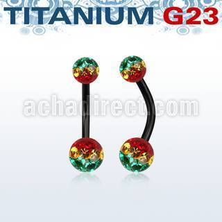 utbnfrsr piercing ombligo titanio g23 anodizado bolas 5mm 6mm multi cristal ferido rayas color rasta distribuidor