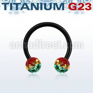 utcbfr5r barbell circular titanio g23 anodizado bolas multi cristal 5mm rayas color rasta distribuidor mayorista