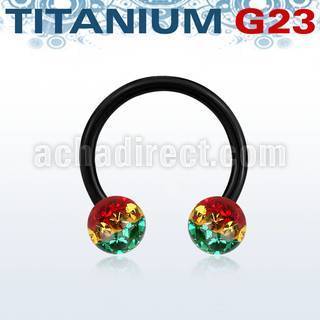 utcbfr6r barbell circular titanio g23 anodizado bolas multi cristal 6mm rayas color rasta mayorista