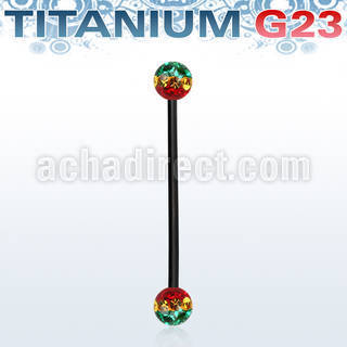 utinfr5r barbell industrial titanio g23 anodizado bolas multi cristal 5mm rayas colores rasta distribuidor