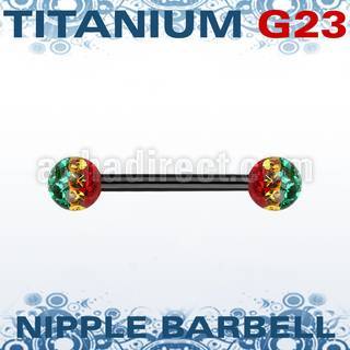 utnpfr5r barbell pezon titanio g23 anodizado bolas multi cristal pegadas ferido 5mm rayas colores rasta venta