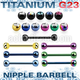 utnpjb5 titanium g23 anodized nipple barbell w 5mm jewel balls