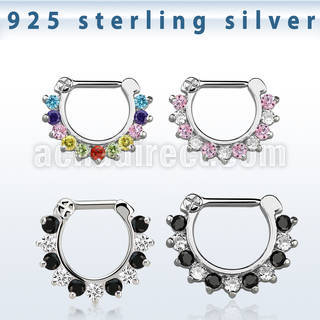 vsepcx16 septum clip plata 925 barra cierre acero 316l zirconia colores alternativos al por mayor
