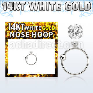 whz2 14kt white gold nose hoop w 2mm round clear cz stone