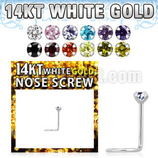 wszm1 14kt white gold nose screw, w 2mm round cz stone