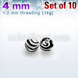 xabj4s pack of 4mm zebra acrylic balls threading 16g 1 2mm