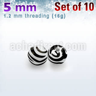 xabj5s pack of 5mm zebra acrylic balls threading 16g 1 2mm