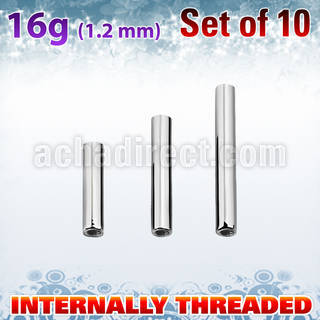 xbb16gin surgical steel barbell posts w internal threading, 1.2mm