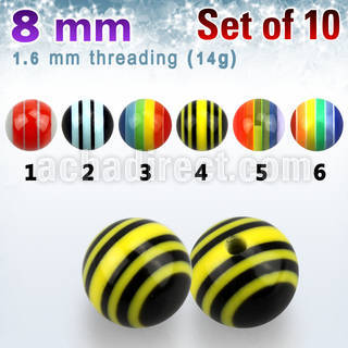 xbbd8 pack of 8mm striped acrylic bead balls threading 14g