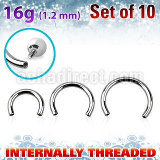 xcb16gin 316l steel circular barbell post 1 2mm internal threading