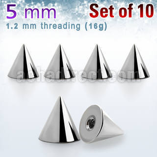 xcn5s 10 pcs of 5mm 316l steel cones w 1 2mm threading 16g