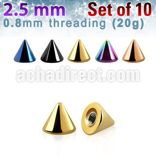 xcnt25xs 2.5mm anodized surgical steel cones threading 0.8mm