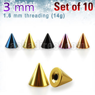xcnt3g pack of 10 pcs of 3mm anodized surgical steel cones