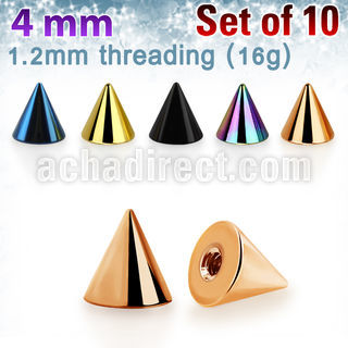 xcnt4s pack of 10 pcs of 4mm anodized surgical steel cones