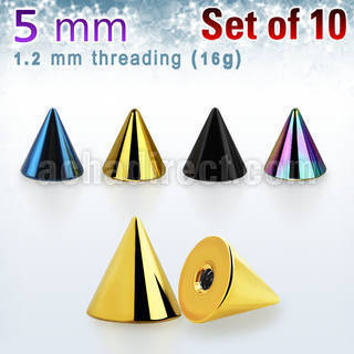 xcnt5s 10 pcs of 5mm anodized 316l steel cones threading