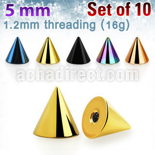 xcnt5s 10 pcs of 5mm anodized 316l steel cones threading