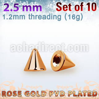 xcntt25 pack 10 conos acero 316l pvd oro rosa 2 5mm rosca distribuidor mayorista