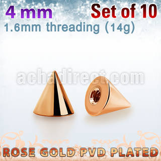 xcntt4g pack 10 conos acero 316l pvd oro rosa 4mm rosca al por mayor