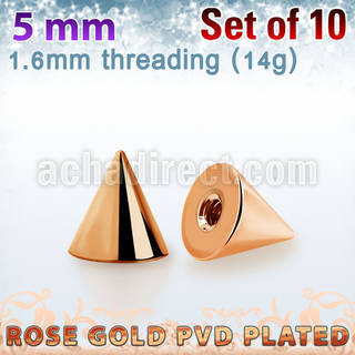 xcntt5g set of 5mm rose gold plated steel cones thread 1.6mm