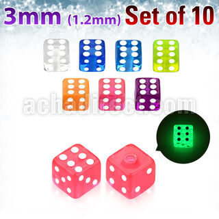xgldi3 set of 10 pcs of 3mm glow in the dark acrylic dices