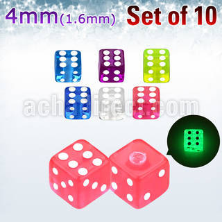 xgldi4 set of 10 pcs of 4mm glow in the dark acrylic dices