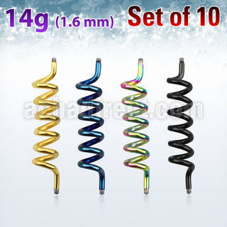 xintd14g pack 10 barras barbell industrial espiral acero 316l anodizado rosca distribuidor mayorista