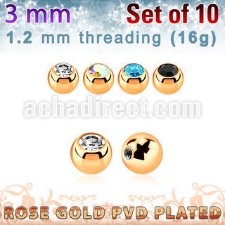 xjbtt3s pack 3mm x 1.2mm rose gold steel ball bezel set crystal