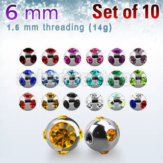 xmjb6 pack 10 bolas multi joya acero 316l brillo espejo 6mm 1 cristal 4 cristal lados rosca distribuidor mayorista