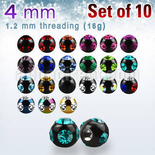 xmjbt4s pack 10 bolas multi joya acero 316l anodizado 4mm 1 cristal 4 cristal lados rosca mayorista