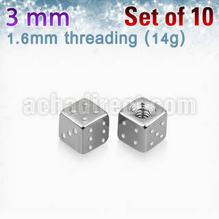 xsdi3g pack 10 dados acero quirurgico brillo espejo 3mm rosca venta