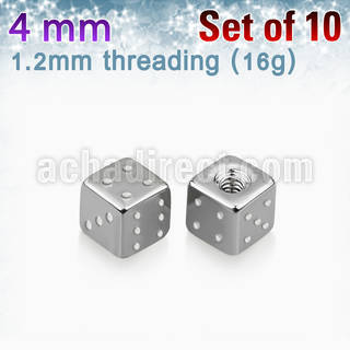 xsdi4s pack of 4mm high polished surgical steel dices