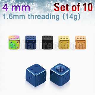 xsdit4 pack of 10 pcs of 4mm anodized surgical steel dices