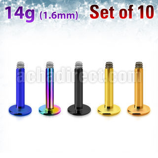 xtlb14g pack of 10 pcs of anodized 316l steel posts for labret