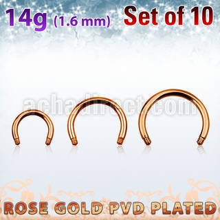 xttcb14g set w rose gold steel circular barbell post thread 1.6mm