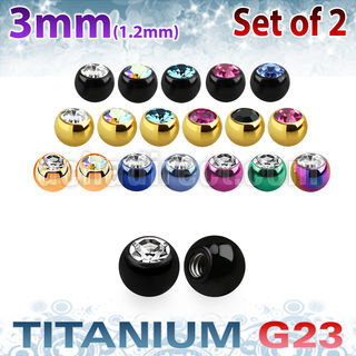 xujbt3s 3mm anodized g23 balls w bezel set crystals  1.2mm, 16g