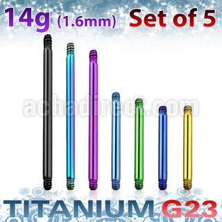 xutbb14 5mm anodized titanium g23 barbells post thread 1 6mm