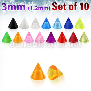 xuvcn3 set of 3mm acrylic uv cones with 16g 1 2mm threading