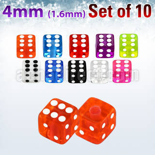 xuvdi4 set of 4mm acrylic uv dices with 14g 1 6mm threading