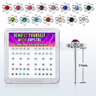 yxfl2m silver bend it nose studs w flower w central crystal