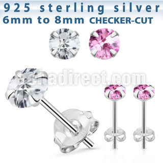 zrdfm pair of silver ear studs with round prong set cz stones