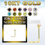 10kt gold bend it nose screw with 2mm round prong set cz