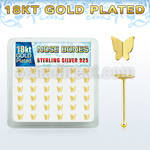 18bbtf36 box w gold plated silver nose bones w flying butterfly