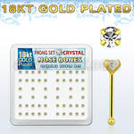 18bp14xc box of gold silver nose bones w 2mm prong clear crystals